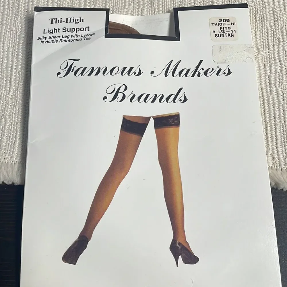 FAMOUS MAKERS BRANDS Thigh High Light Support Stockings Hose Fit 8 1/2-11 Taupe